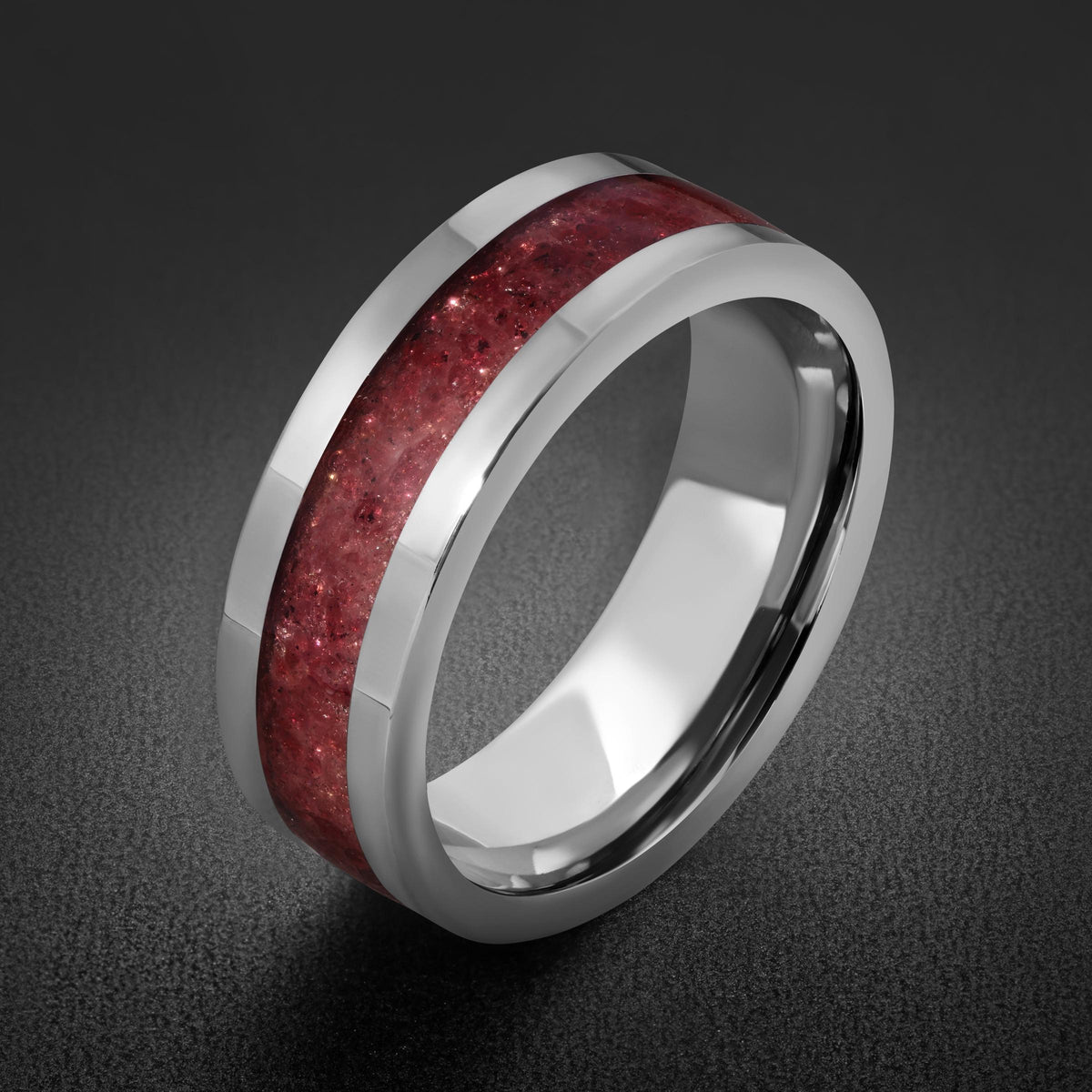 Mens Garnet Ring ~ Silver Tungsten Carbide Ring with Garnet | Deep Red Center Stone for Formal Occasions | Contemporary State