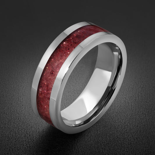 Mens Garnet Ring ~ Silver Tungsten Carbide Ring with Garnet | Deep Red Center Stone for Formal Occasions | Contemporary State