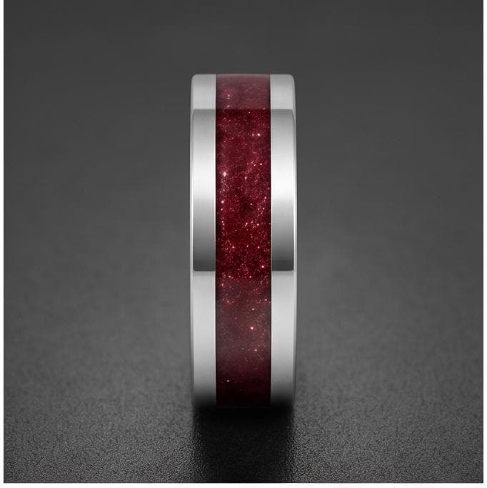 Mens Garnet Ring ~ Silver Tungsten Carbide Ring with Garnet | Deep Red Center Stone for Formal Occasions | Contemporary State