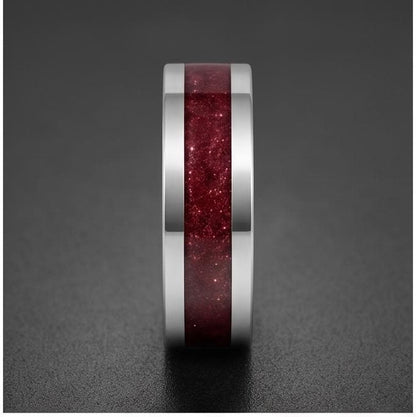 Mens Garnet Ring ~ Silver Tungsten Carbide Ring with Garnet | Deep Red Center Stone for Formal Occasions | Contemporary State