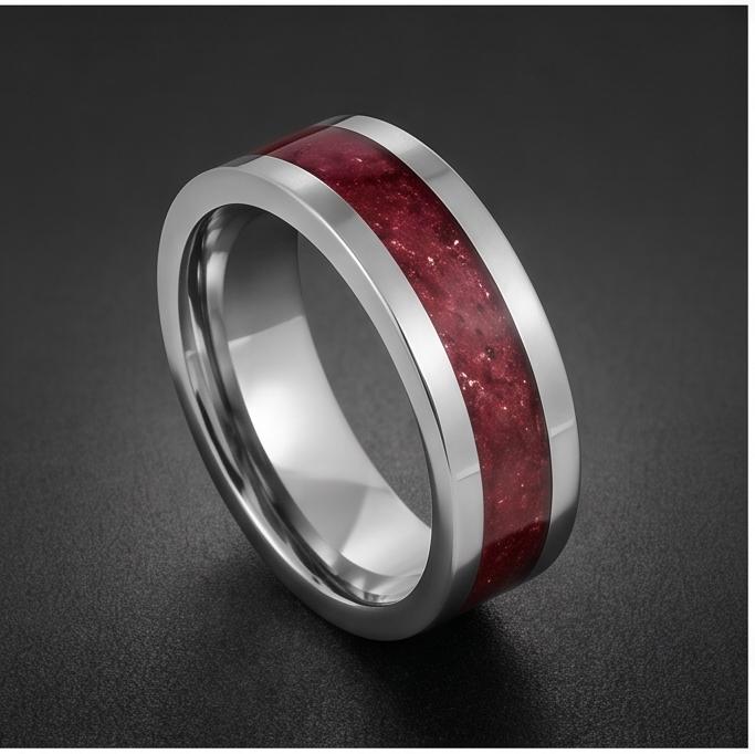 Mens Garnet Ring ~ Silver Tungsten Carbide Ring with Garnet | Deep Red Center Stone for Formal Occasions | Contemporary State