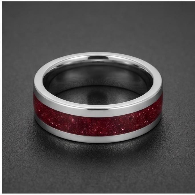Mens Garnet Ring ~ Silver Tungsten Carbide Ring with Garnet | Deep Red Center Stone for Formal Occasions | Contemporary State