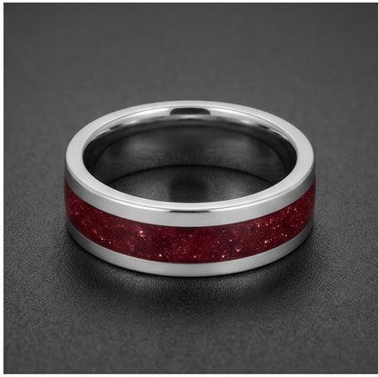 Mens Garnet Ring ~ Silver Tungsten Carbide Ring with Garnet | Deep Red Center Stone for Formal Occasions | Contemporary State