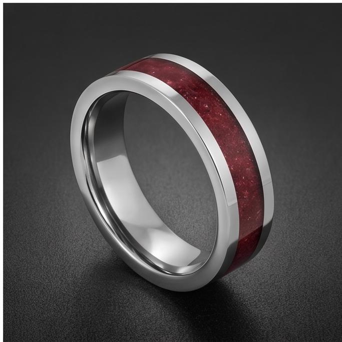 Mens Garnet Ring ~ Silver Tungsten Carbide Ring with Garnet | Deep Red Center Stone for Formal Occasions | Contemporary State