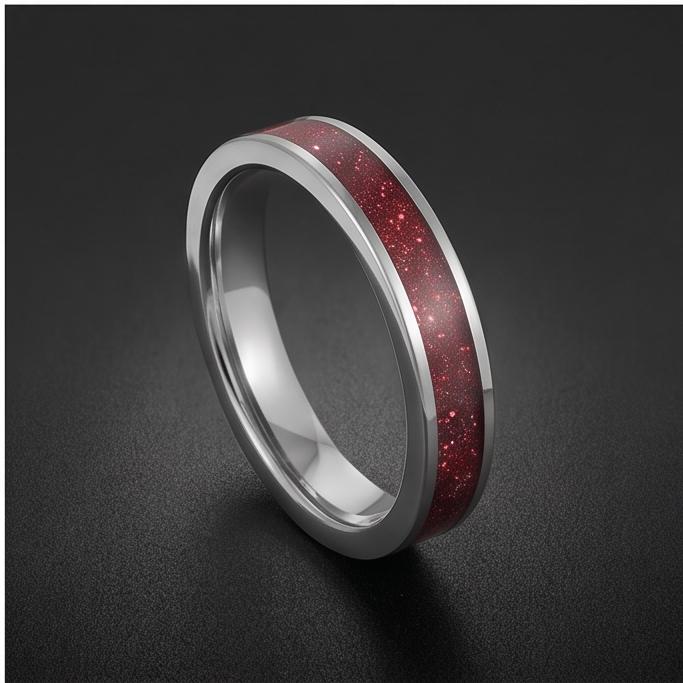 Mens Garnet Ring ~ Silver Tungsten Carbide Ring with Garnet | Deep Red Center Stone for Formal Occasions | Contemporary State