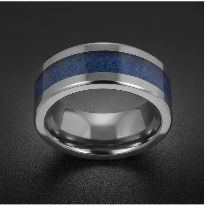 Silver Tungsten Sapphire Ring | Unisex Wedding Band ~ Sapphire Tungsten Carbide Ring - Anniversary Gift For Him Her, Mens Wom