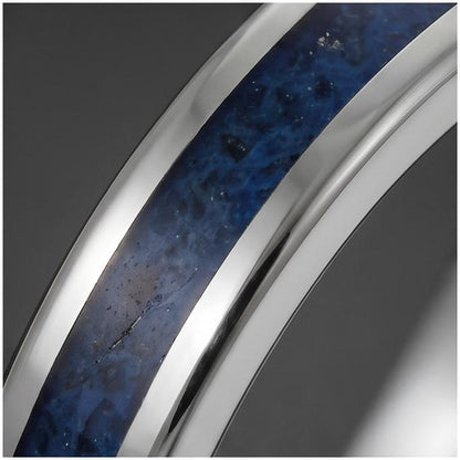 Silver Tungsten Sapphire Ring | Unisex Wedding Band ~ Sapphire Tungsten Carbide Ring - Anniversary Gift For Him Her, Mens Wom