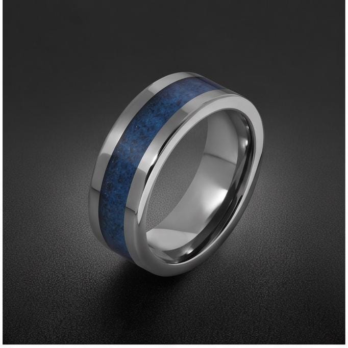 Blue Sapphire Tungsten Carbide Ring ~ Silver Sapphire Inlay ~ 4mm, 8mm Widths Ring ~ September Birthstone Ring ~ Modern Sapph