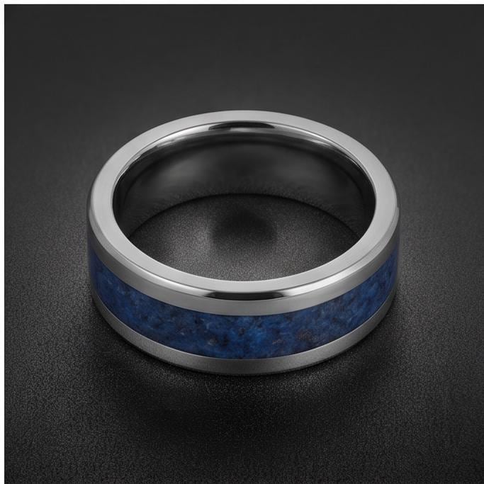 Blue Sapphire Tungsten Carbide Ring ~ Silver Sapphire Inlay ~ 4mm, 8mm Widths Ring ~ September Birthstone Ring ~ Modern Sapph