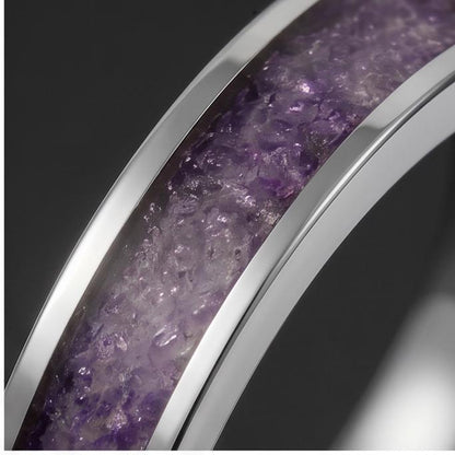 Silver Tungsten Ring with Tanzanite | Deep Blue Violet Wedding Band for Modern Couples | Durable Sparkling Timeless Anniversa