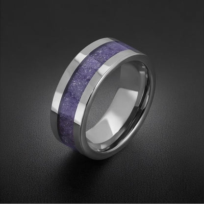 Silver Tungsten Ring with Tanzanite | Deep Blue Violet Wedding Band for Modern Couples | Durable Sparkling Timeless Anniversa