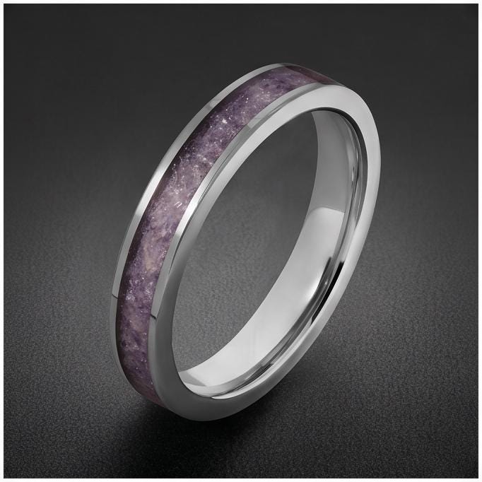 Silver Tungsten Ring with Tanzanite | Deep Blue Violet Wedding Band for Modern Couples | Durable Sparkling Timeless Anniversa