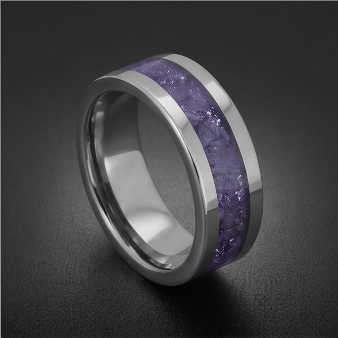 Silver Tungsten Ring with Tanzanite | Deep Blue Violet Wedding Band for Modern Couples | Durable Sparkling Timeless Anniversa