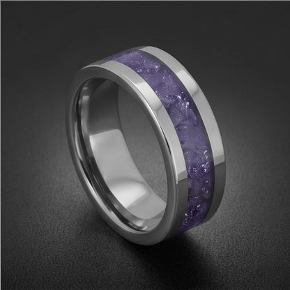 Silver Tungsten Ring with Tanzanite | Deep Blue Violet Wedding Band for Modern Couples | Durable Sparkling Timeless Anniversa