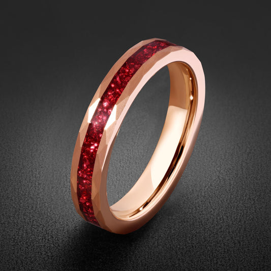 Hammered Rose Gold Tungsten Ruby Ring | Handcrafted Statement Jewelry | Romantic Textured Band with Vibrant Gemstone | July B