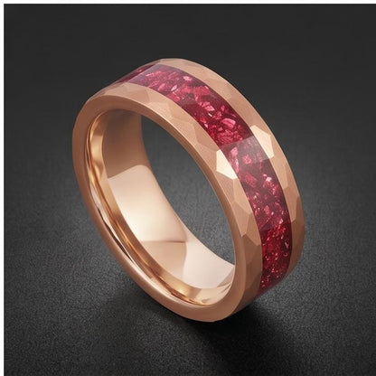Hammered Rose Gold Ruby Ring | Handcrafted Elegant Ruby Jewelry ~ Rose Gold Statement Ring - Anniversary Birthday Gift For He