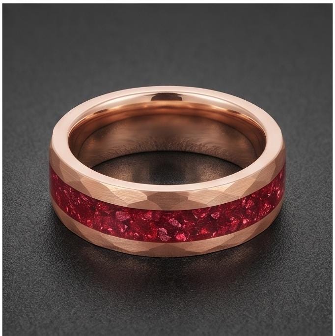 Hammered Rose Gold Ruby Ring | Handcrafted Elegant Ruby Jewelry ~ Rose Gold Statement Ring - Anniversary Birthday Gift For He