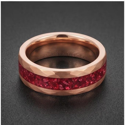 Hammered Rose Gold Ruby Ring | Handcrafted Elegant Ruby Jewelry ~ Rose Gold Statement Ring - Anniversary Birthday Gift For He