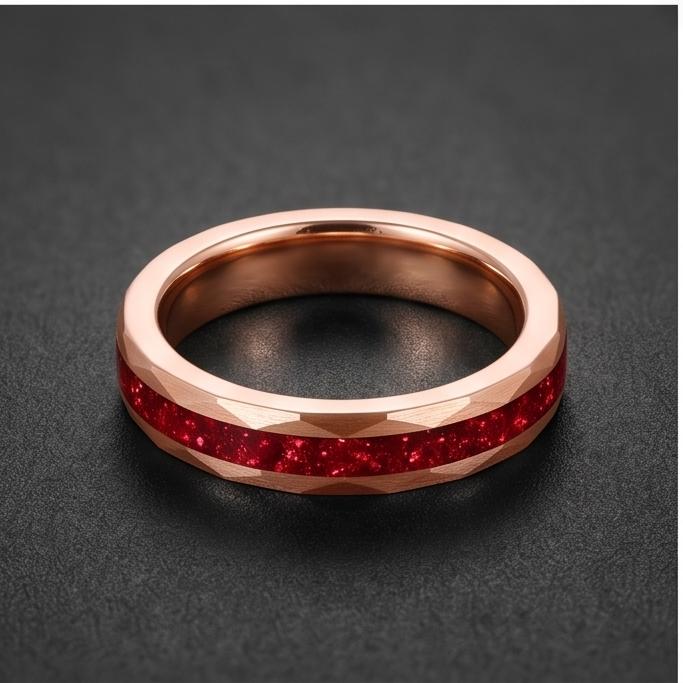 Hammered Rose Gold Ruby Ring | Handcrafted Elegant Ruby Jewelry ~ Rose Gold Statement Ring - Anniversary Birthday Gift For He