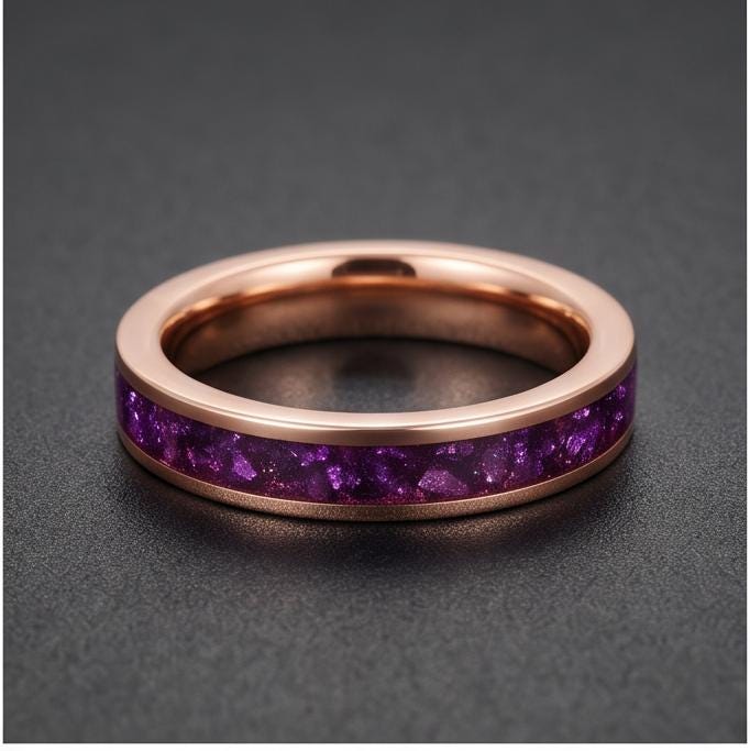 Amethyst Tungsten Ring ~ Rose Gold Wedding Band (4mm & 8mm Width) ~ Purple Gemstone Statement Jewelry ~ Unique Anniversary Gi