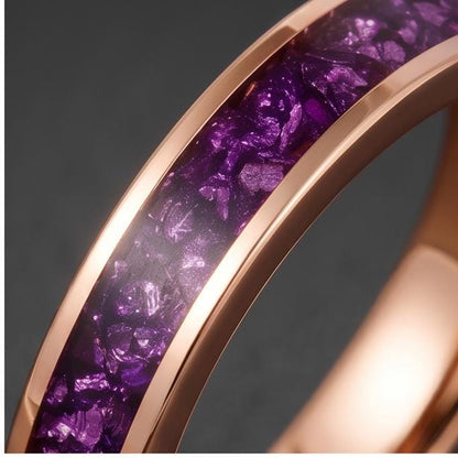 Amethyst Tungsten Ring ~ Rose Gold Wedding Band (4mm & 8mm Width) ~ Purple Gemstone Statement Jewelry ~ Unique Anniversary Gi