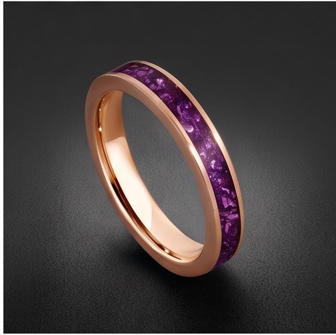 Amethyst Tungsten Ring ~ Rose Gold Wedding Band (4mm & 8mm Width) ~ Purple Gemstone Statement Jewelry ~ Unique Anniversary Gi