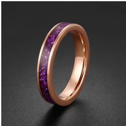 Amethyst Tungsten Ring ~ Rose Gold Wedding Band (4mm & 8mm Width) ~ Purple Gemstone Statement Jewelry ~ Unique Anniversary Gi