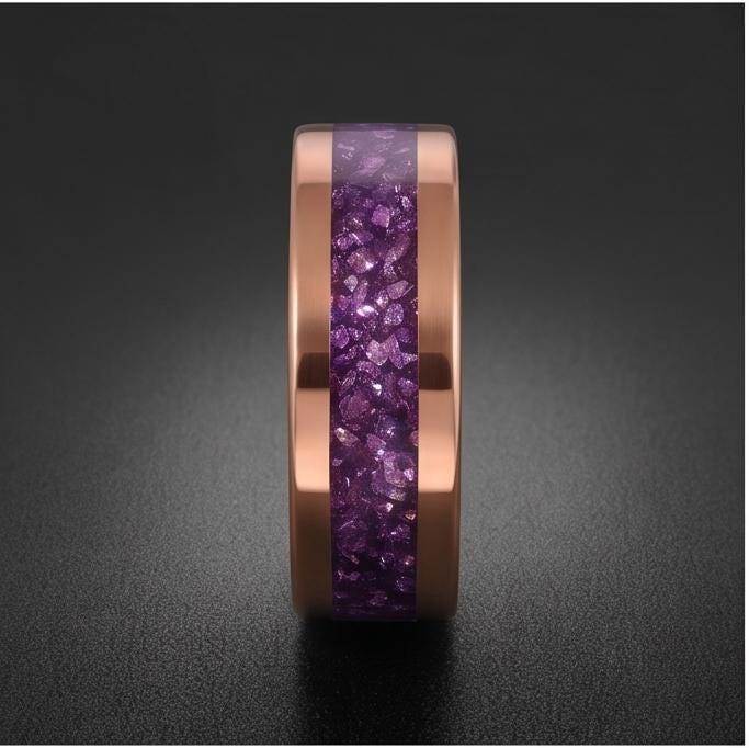 Amethyst Tungsten Ring ~ Rose Gold Wedding Band (4mm & 8mm Width) ~ Purple Gemstone Statement Jewelry ~ Unique Anniversary Gi