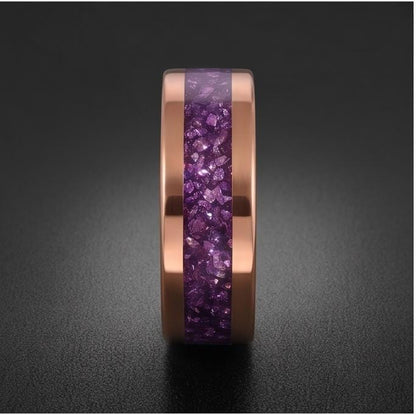 Amethyst Tungsten Ring ~ Rose Gold Wedding Band (4mm & 8mm Width) ~ Purple Gemstone Statement Jewelry ~ Unique Anniversary Gi