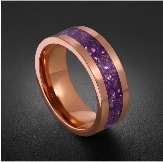 Amethyst Tungsten Ring ~ Rose Gold Wedding Band (4mm & 8mm Width) ~ Purple Gemstone Statement Jewelry ~ Unique Anniversary Gi