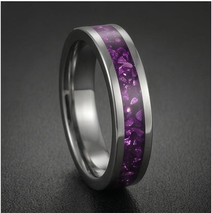Silver Tungsten Carbide Purple Wedding Band with Amethyst ~ Purple Wedding Ring for Her or Him ~ Statement Jewelry ~ Amethyst