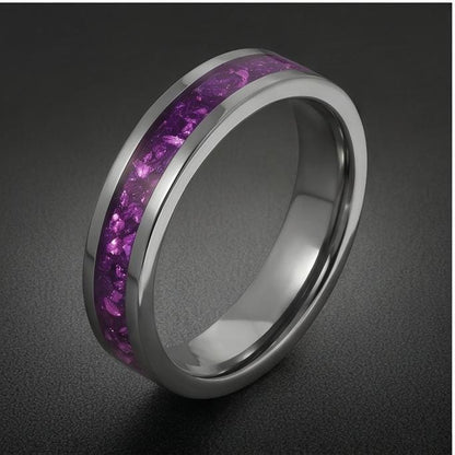 Silver Tungsten Carbide Purple Wedding Band with Amethyst ~ Purple Wedding Ring for Her or Him ~ Statement Jewelry ~ Amethyst