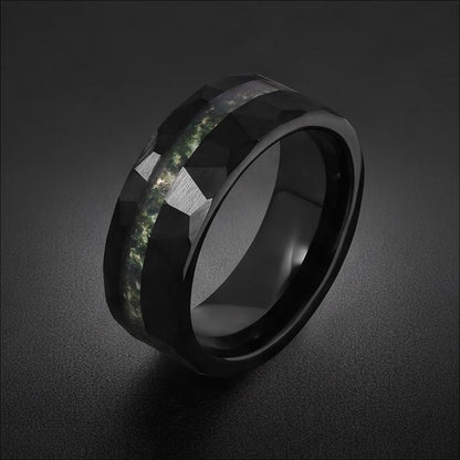 Moss Agate Ring, Hammered Tungsten Ring, Hammered Black Ring, Black Wedding Ring, Mens Wedding Band, Mens Ring, Anniversary R