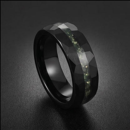 Moss Agate Ring, Hammered Tungsten Ring, Hammered Black Ring, Black Wedding Ring, Mens Wedding Band, Mens Ring, Anniversary R