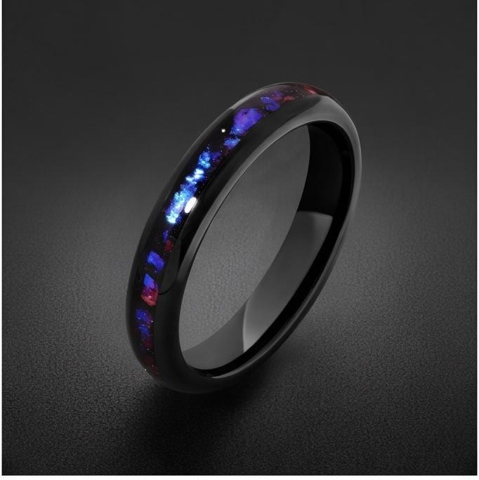 Nebula Tungsten Black Carbide Ring ~ Sandstone Galaxy Wedding Band (4mm 8mm) ~ Unisex Cosmic Anniversary Promise Gift for Her