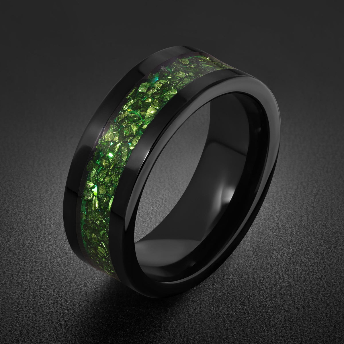 Black Emerald Ring ~ Black Tungsten Carbide Ring ~ Gothic Black Wedding Ring ~ Witchy Wedding Band ~ Fall Womens Ring ~ Black