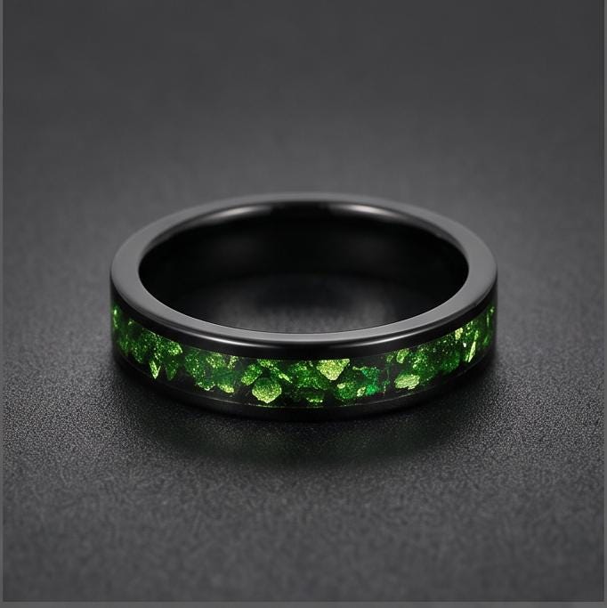 Black Emerald Ring ~ Black Tungsten Carbide Ring ~ Gothic Black Wedding Ring ~ Witchy Wedding Band ~ Fall Womens Ring ~ Black