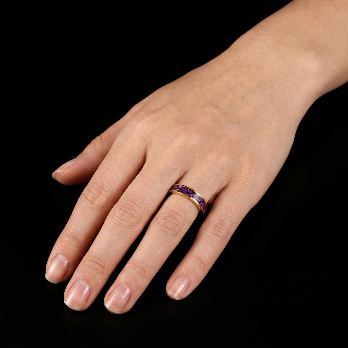 Gold Tungsten Amethyst Ring (4mm, 8mm Wedding Band) ~ Men Amethyst Wedding Ring ~ Unique Elegant Promise Ring for Her/Him ~ A