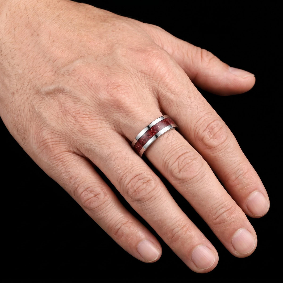 Mens Garnet Ring ~ Silver Tungsten Carbide Ring with Garnet | Deep Red Center Stone for Formal Occasions | Contemporary State
