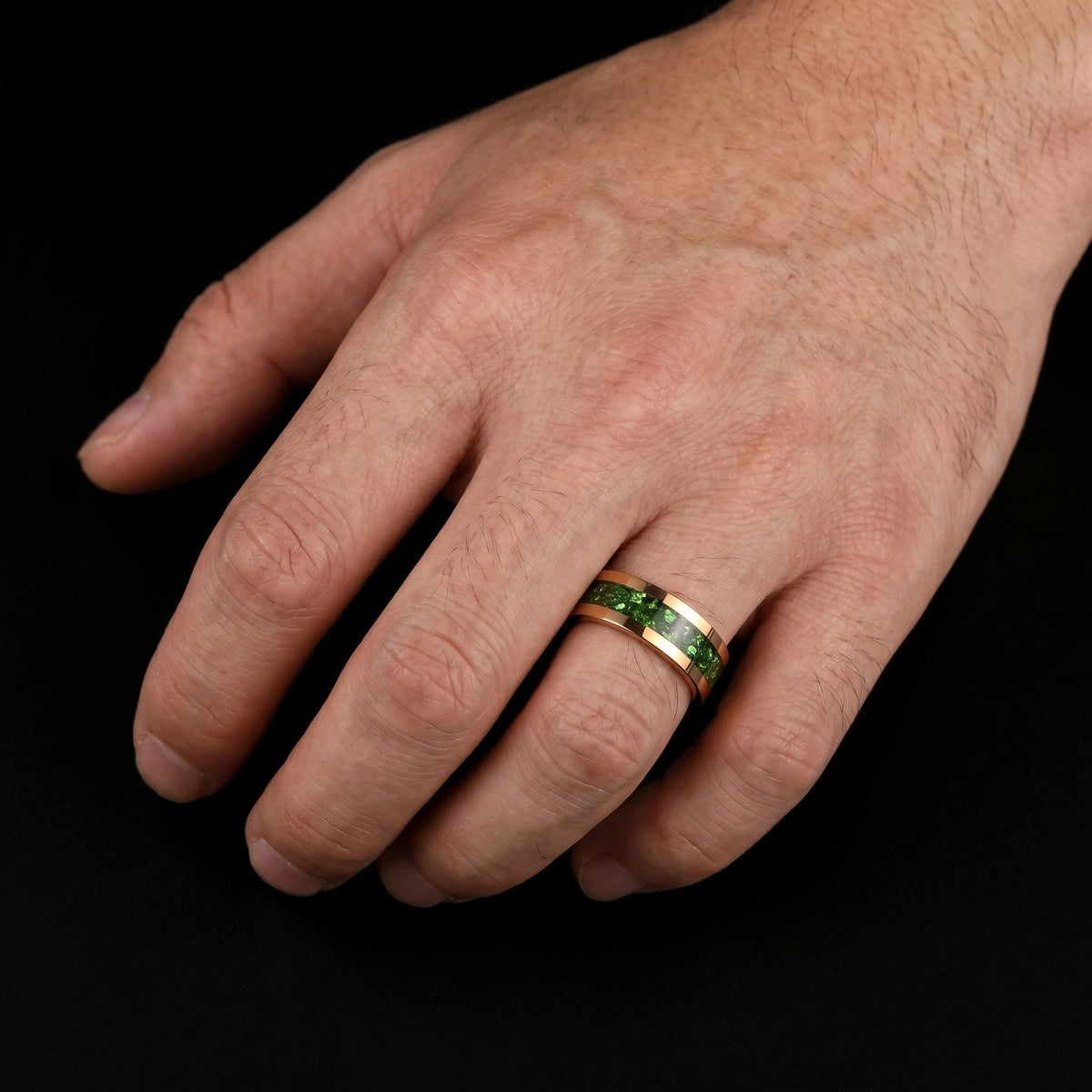 Mens Emerald Ring Gold Tungsten ~ 4mm 8mm Band ~ Wedding Anniversary Jewelry ~ Gold Promise Ring ~ Engagement Ring ~ Statemen