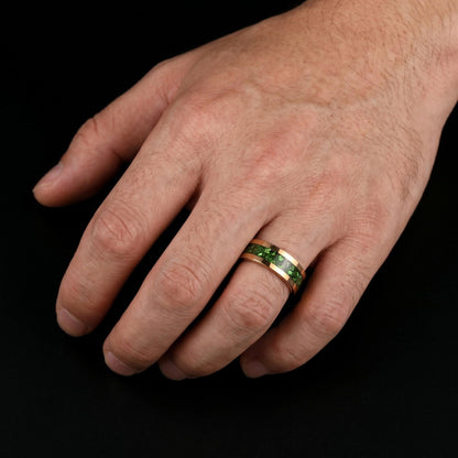 Mens Emerald Ring Gold Tungsten ~ 4mm 8mm Band ~ Wedding Anniversary Jewelry ~ Gold Promise Ring ~ Engagement Ring ~ Statemen
