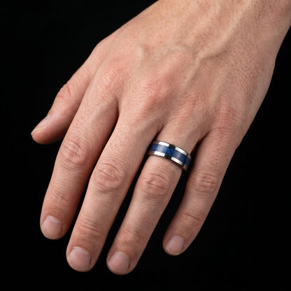 Blue Sapphire Tungsten Carbide Ring ~ Silver Sapphire Inlay ~ 4mm, 8mm Widths Ring ~ September Birthstone Ring ~ Modern Sapph