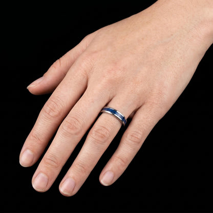 Blue Sapphire Tungsten Carbide Ring ~ Silver Sapphire Inlay ~ 4mm, 8mm Widths Ring ~ September Birthstone Ring ~ Modern Sapph