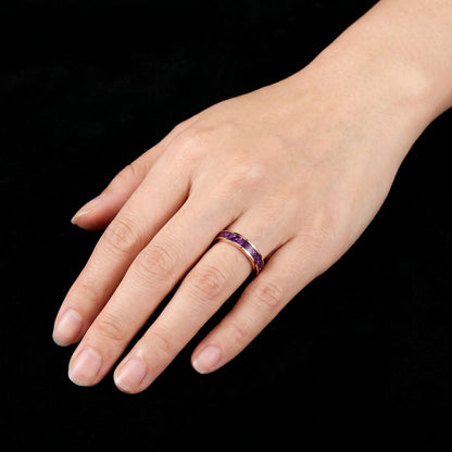 Amethyst Tungsten Ring ~ Rose Gold Wedding Band (4mm & 8mm Width) ~ Purple Gemstone Statement Jewelry ~ Unique Anniversary Gi