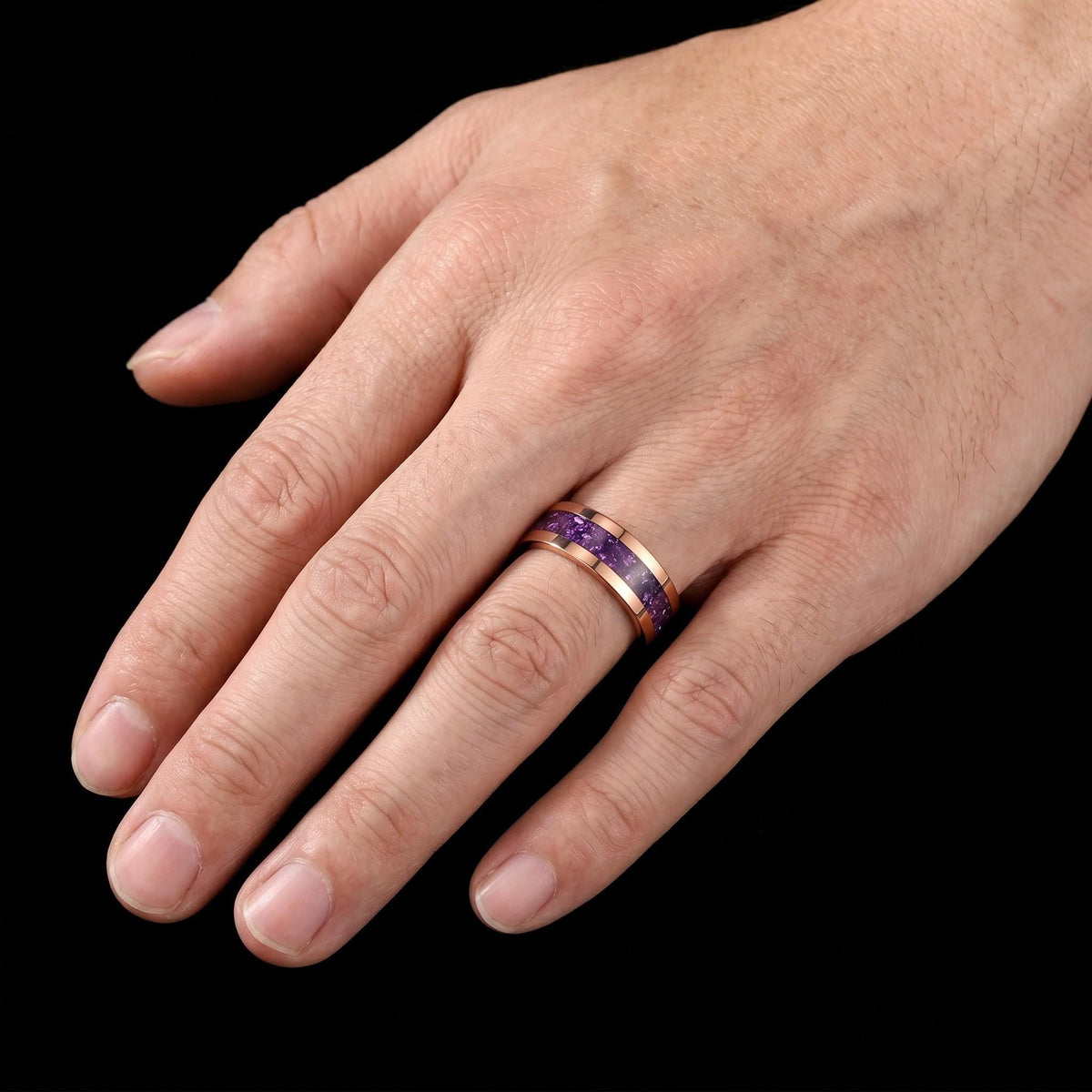 Amethyst Tungsten Ring ~ Rose Gold Wedding Band (4mm & 8mm Width) ~ Purple Gemstone Statement Jewelry ~ Unique Anniversary Gi