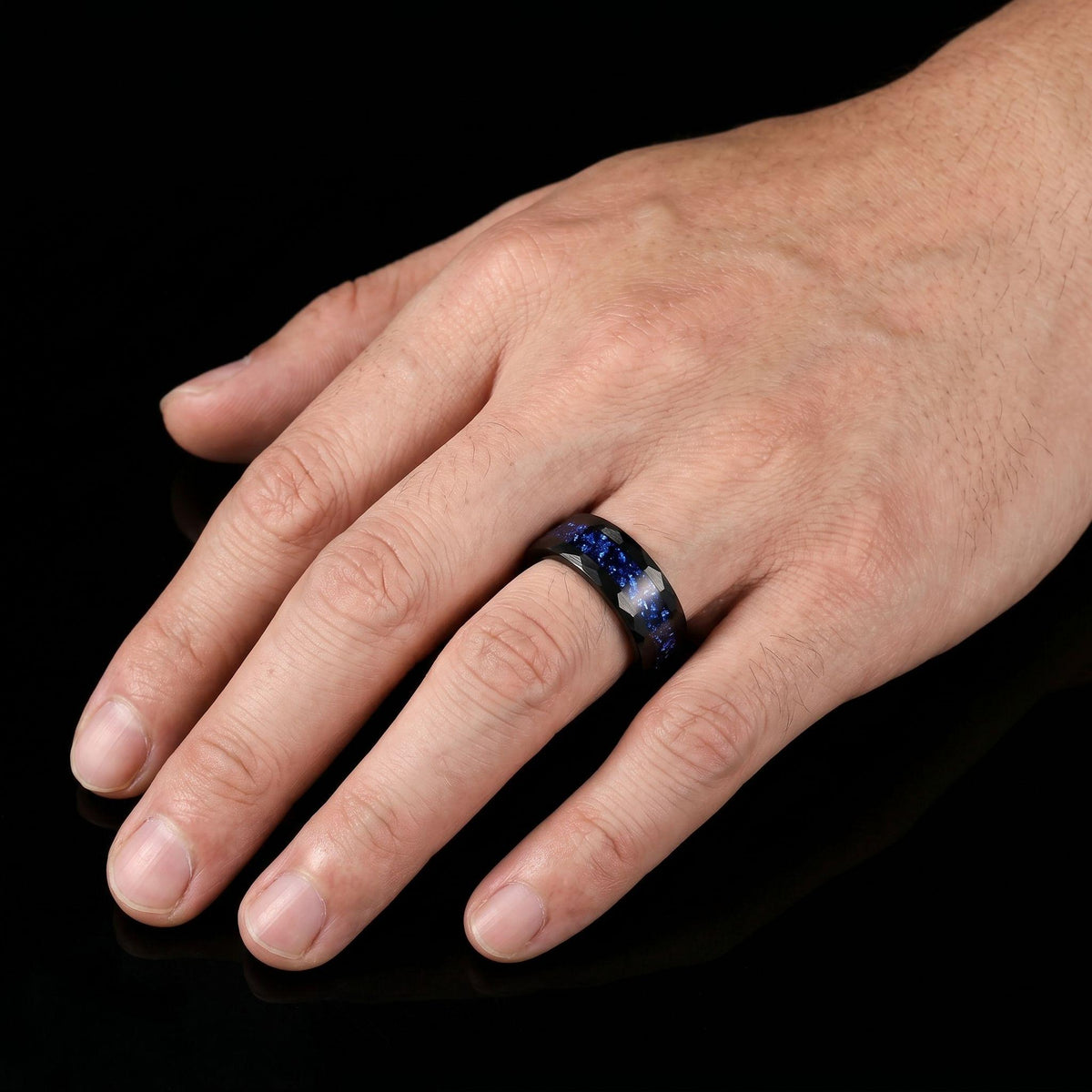 Sapphire Hammered Black Tungsten Ring for Men ~ Mens Wedding Band ~ Thick Dark Ring ~ Steampunk Jewelry ~ Promise Ring for He