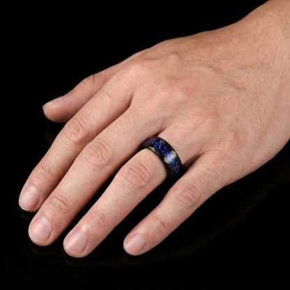 Sapphire Hammered Black Tungsten Ring for Men ~ Mens Wedding Band ~ Thick Dark Ring ~ Steampunk Jewelry ~ Promise Ring for He
