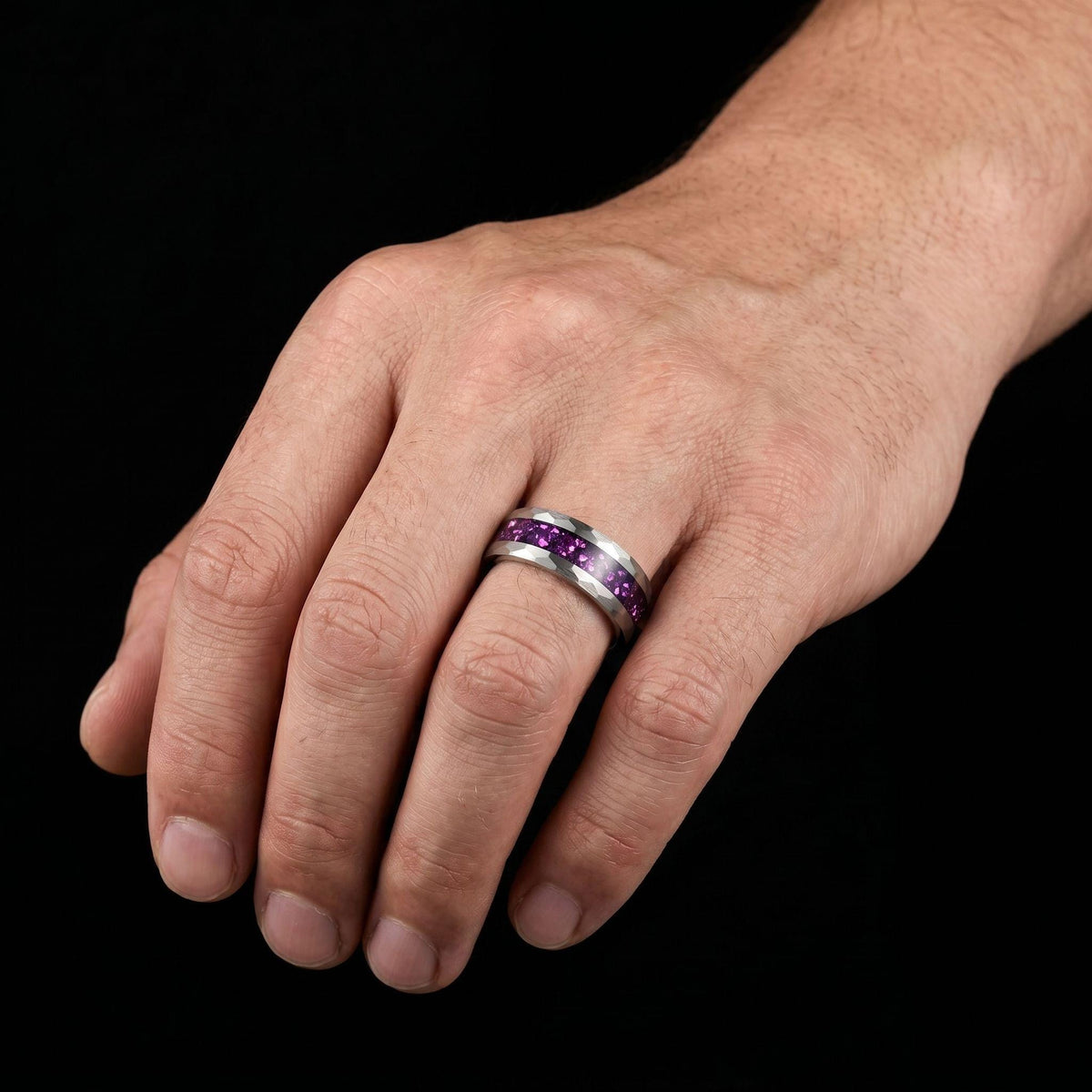 Amethyst Ring, Hammered Tungsten Ring, Hammered Silver Ring, Silver Tungsten Ring, Silver Wedding Ring, Anniversary Ring, Men