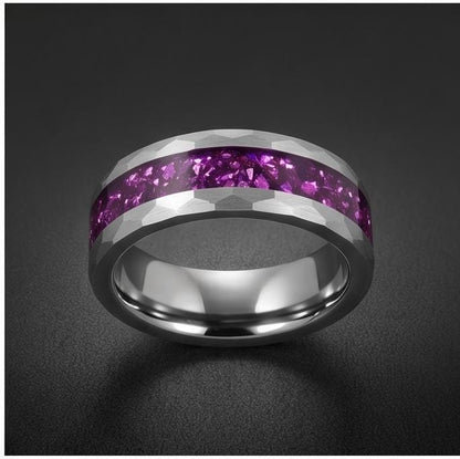 Amethyst Ring, Hammered Tungsten Ring, Hammered Silver Ring, Silver Tungsten Ring, Silver Wedding Ring, Anniversary Ring, Men