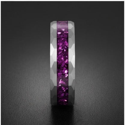 Amethyst Ring, Hammered Tungsten Ring, Hammered Silver Ring, Silver Tungsten Ring, Silver Wedding Ring, Anniversary Ring, Men